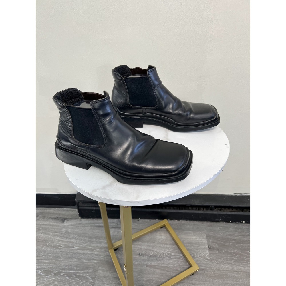Prada Black Leather Square Toe Platform Chelsea Ankle Boots Size 36.5 US 6.5